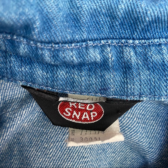 Vintage 1970s Red Snap Denim Utility Shirt - Picture 11 of 14